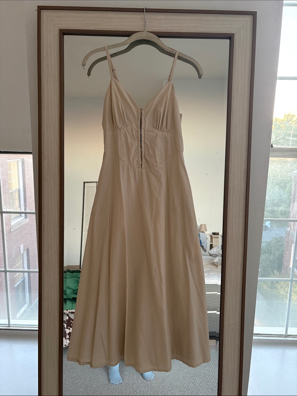 Beige Spaghetti Strap Midi Dress